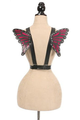 Black/Fuchsia Vegan Leather Butterfly Wings