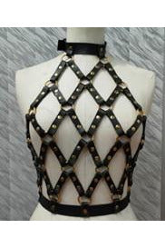Black & Gold Faux Leather Body Harness