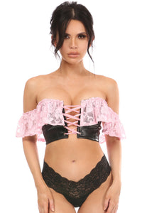 Lavish Black/Hot Pink Faux Leather Lace-Up Short Bustier Top – Risqué Fox