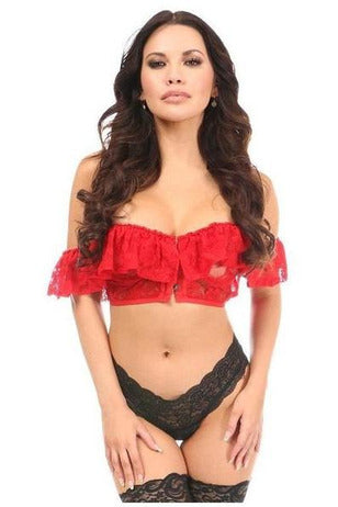 Lavish Red Sheer Lace Off-The-Shoulder Underwire Short Bustier