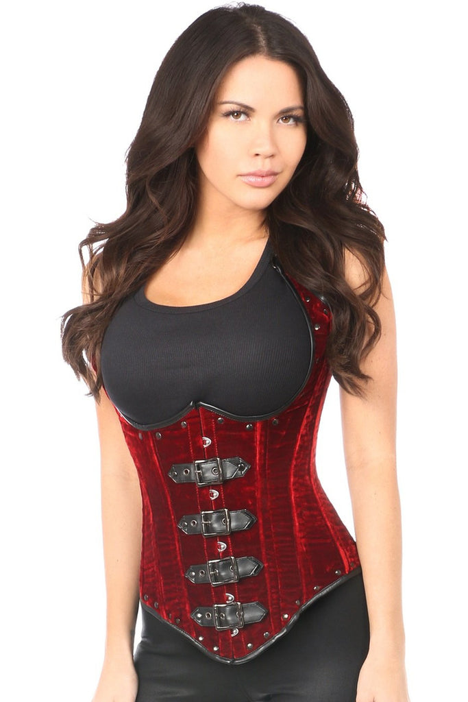 Top Drawer Steel Boned Distressed Faux Leather Underbust Corset